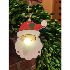 IRISH SANTA WOOD LIGHT UP ORNAMENT